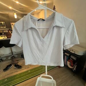 Women's White Collared Crop Top